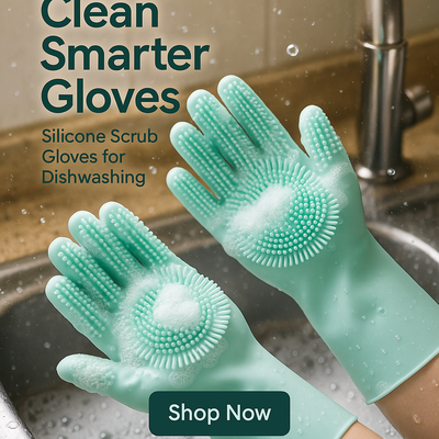 Silicone Dishwashing Gloves with Built-In Scrub