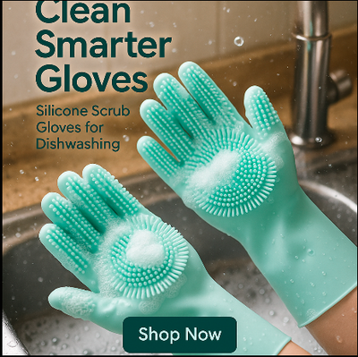 Silicone Dishwashing Gloves with Built-In Scrub