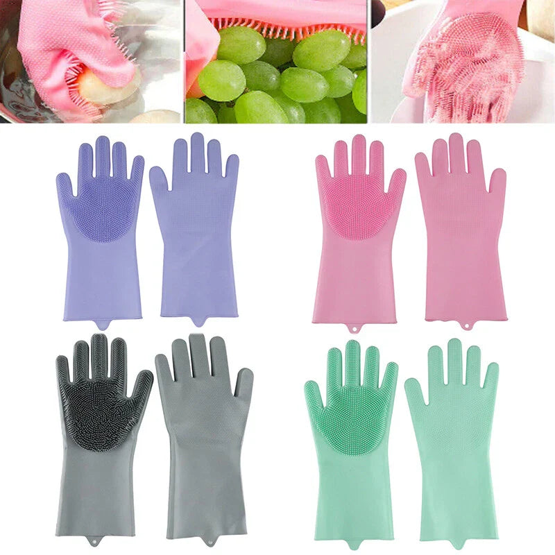 Silicone Dishwashing Gloves with Built-In Scrub